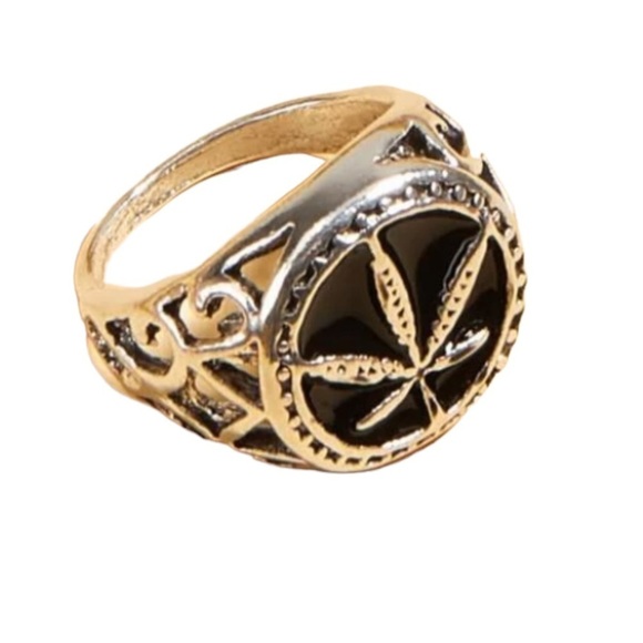 Silver Tone Vintage Style Leaf Decor Unisex Ring - Picture 3 of 8